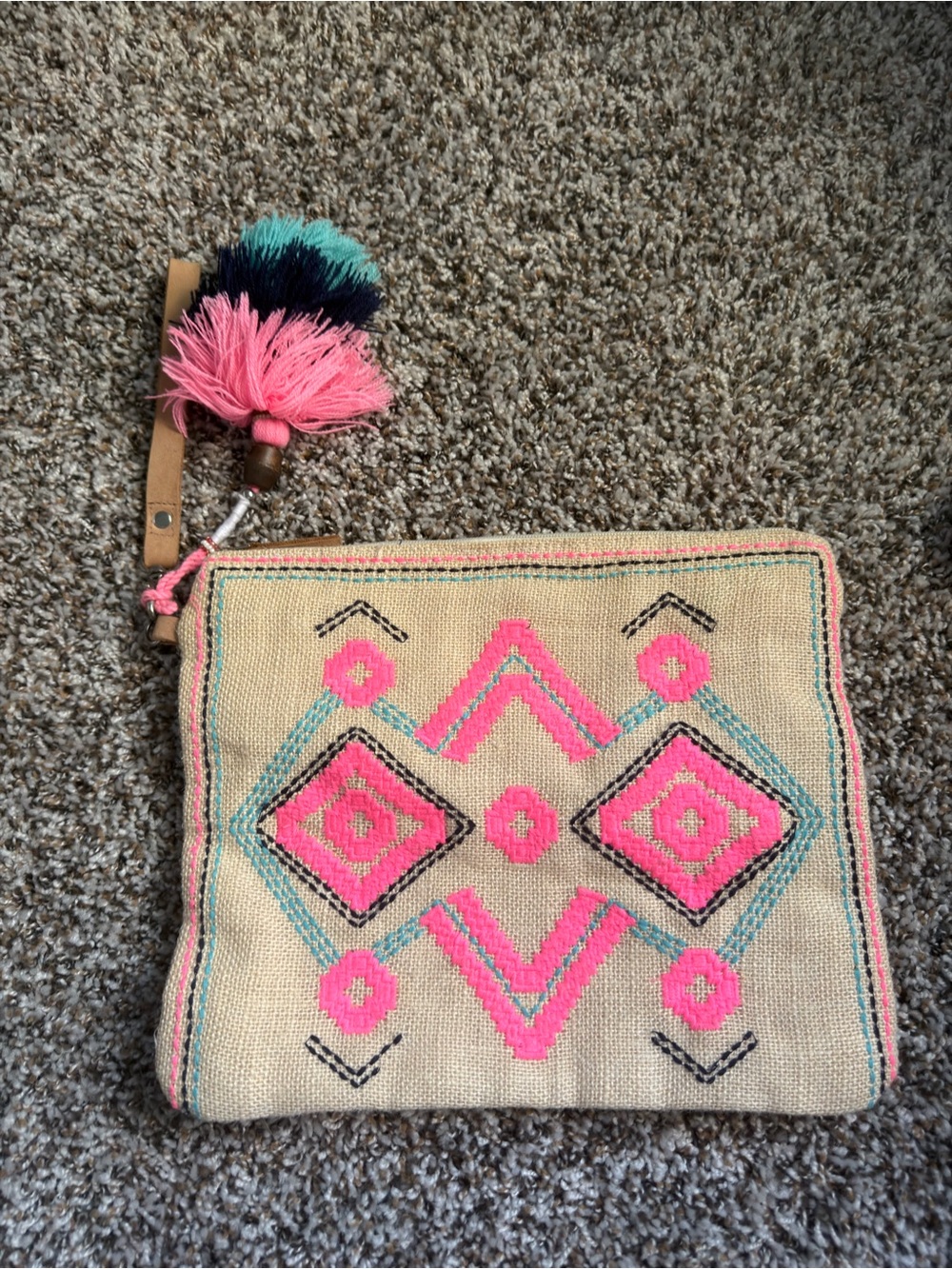 Embroidered Mini Wristlet Clutch in Pink and Turquoise Carpisa (Italian brand)